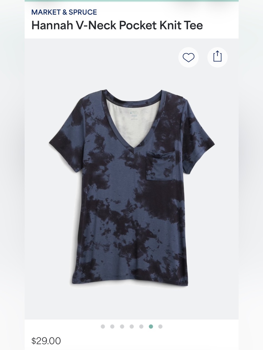 Market & Spruce Women's Navy tie-dye V-Neck Pocket Tee